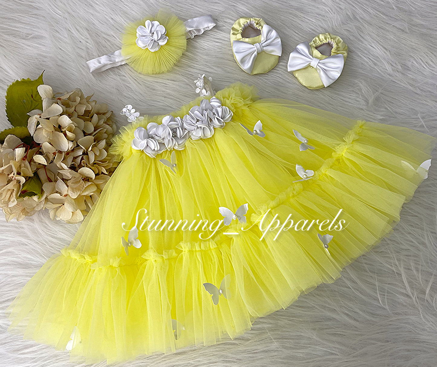 Butterfly Work Cute Party Wear Lemon Yellow Umbrella Dress