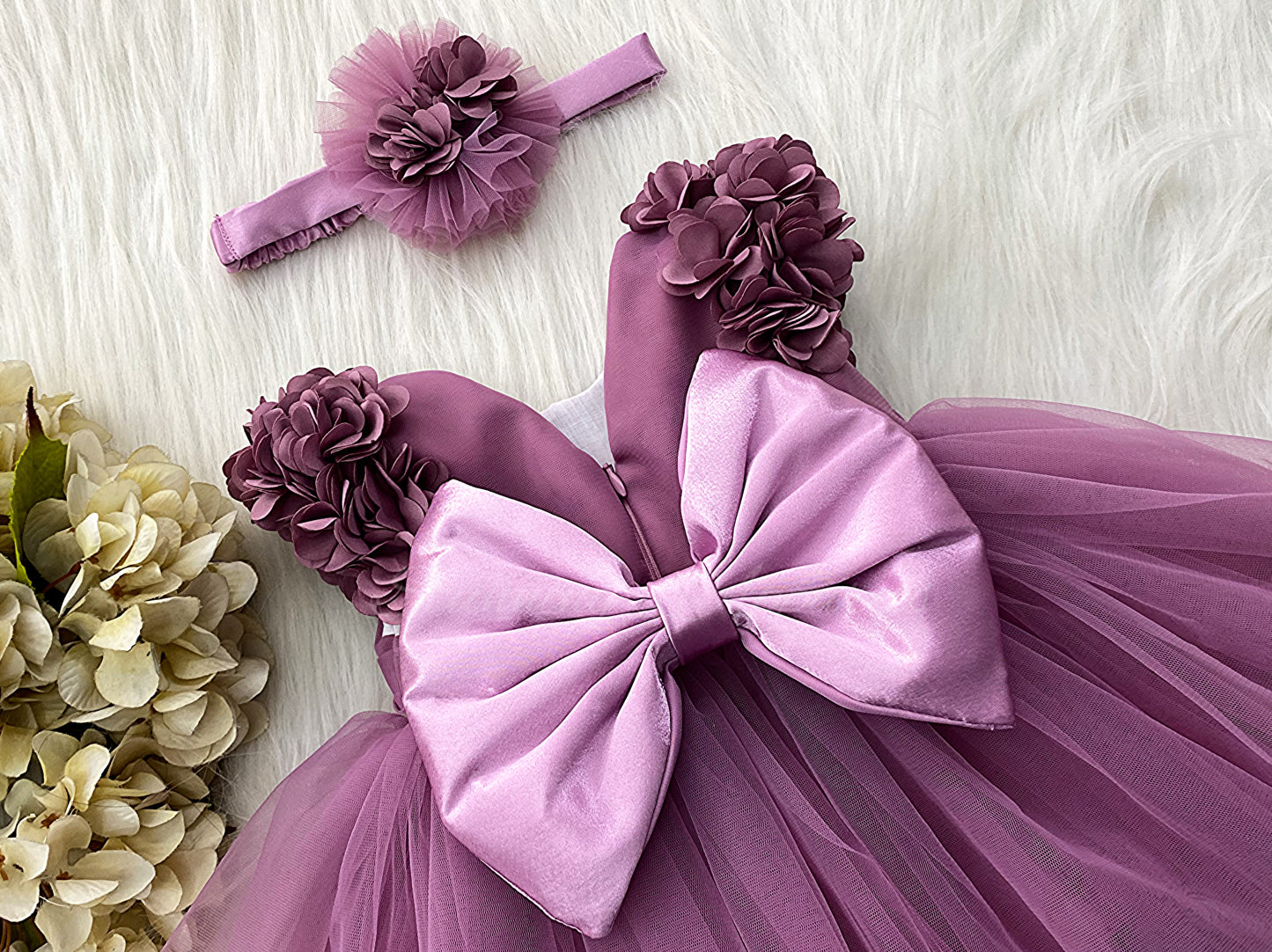 Cape Sleeves Flower Work Dusty Pink Frock