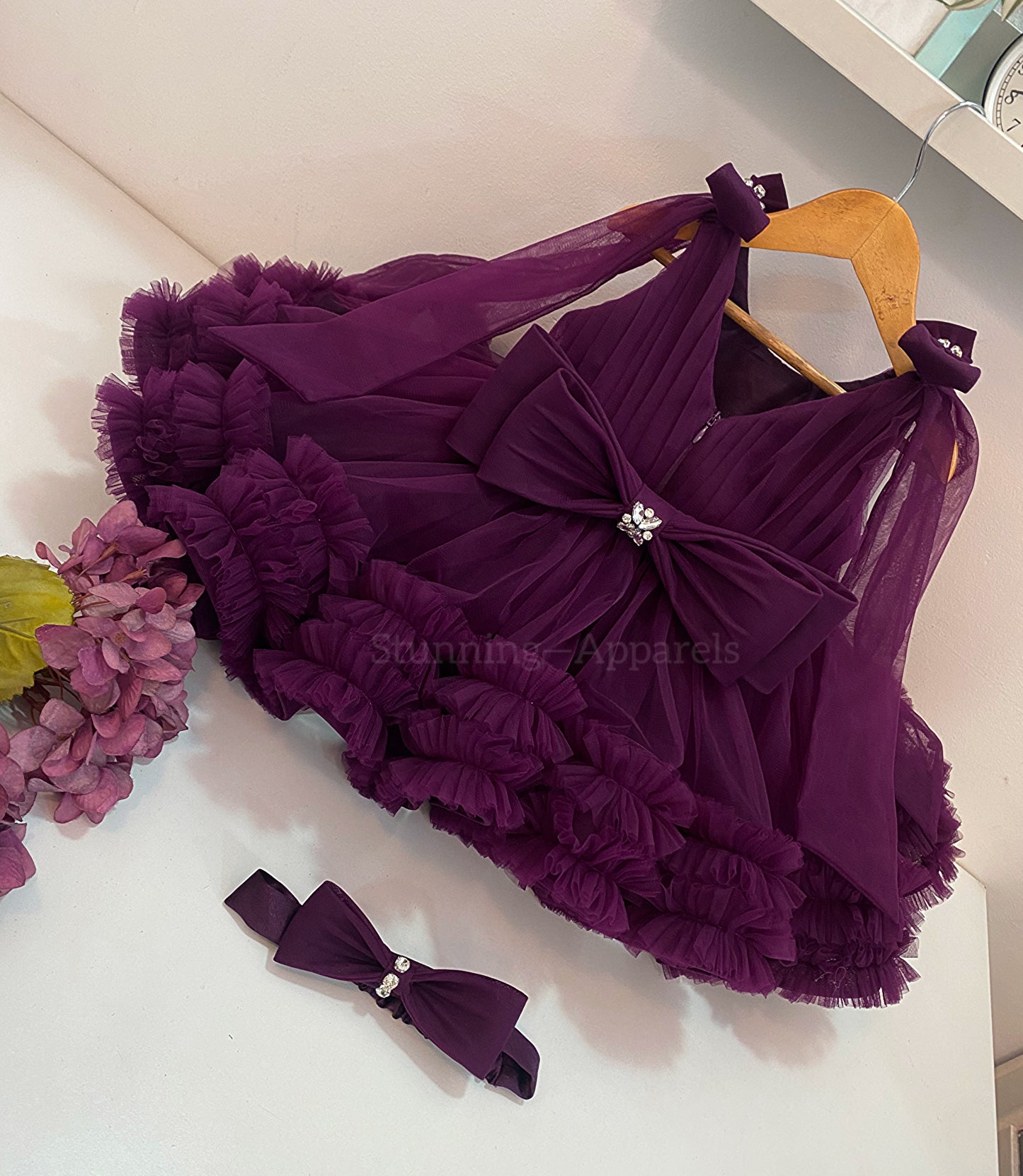 Designer Premium Hand Work Wine Dress