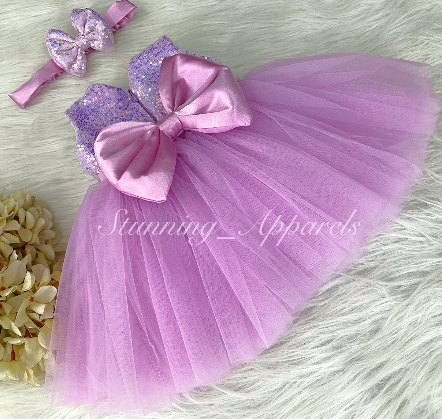 Lavender Satin Belted Sequin Bodies Lavender Dress