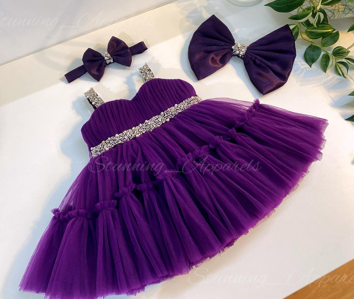 Designer Sweetheart Neckline Hand Work Purple Pink Frock