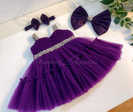 Designer Sweetheart Neckline Hand Work Purple Pink Frock