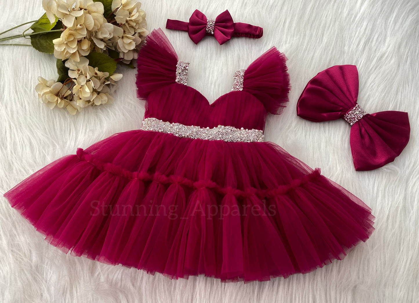 Designer Sweetheart Neckline Hand Work Dark Magenta Frock