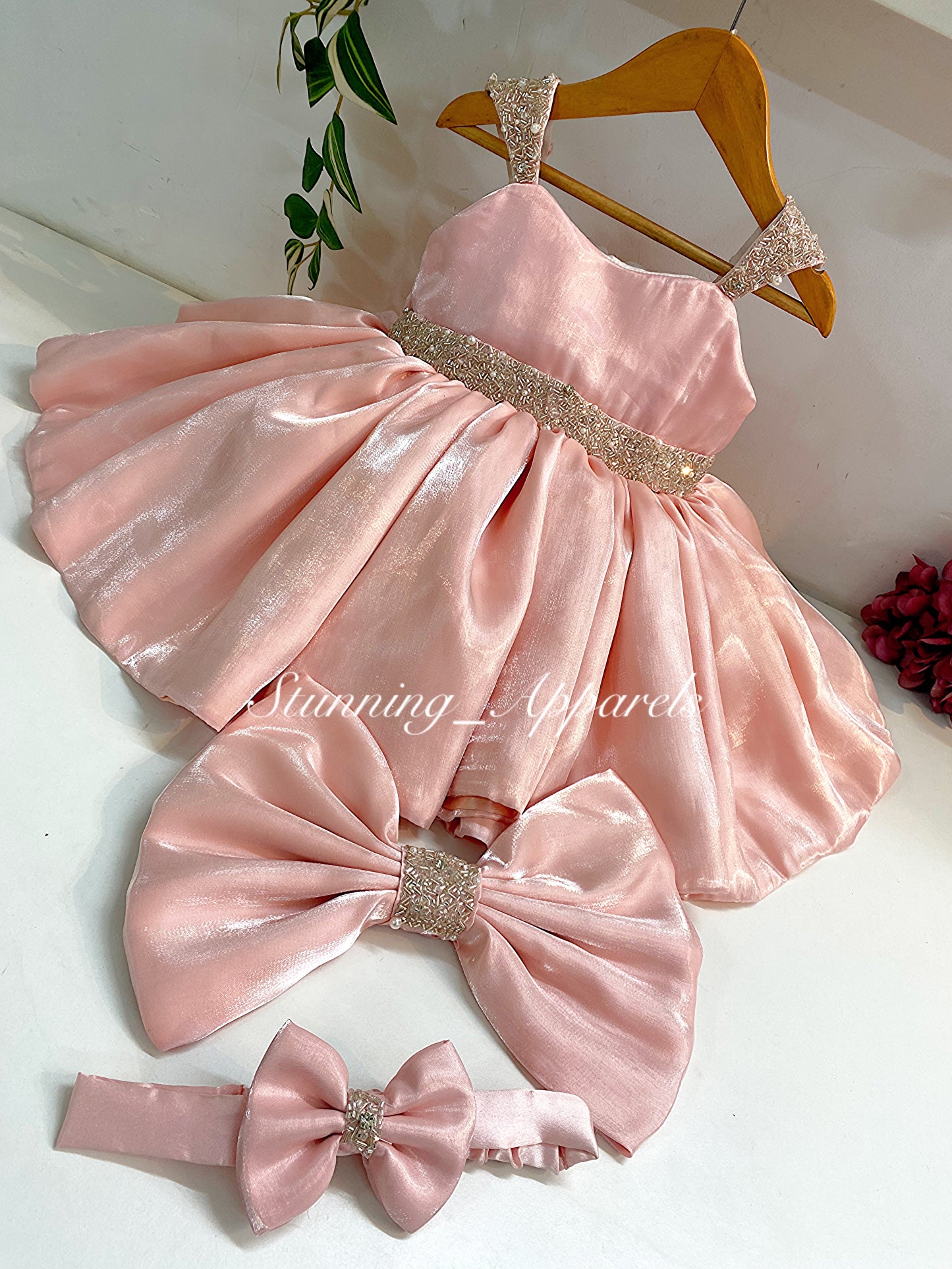 Designer Premium Hand Work Peach Dress