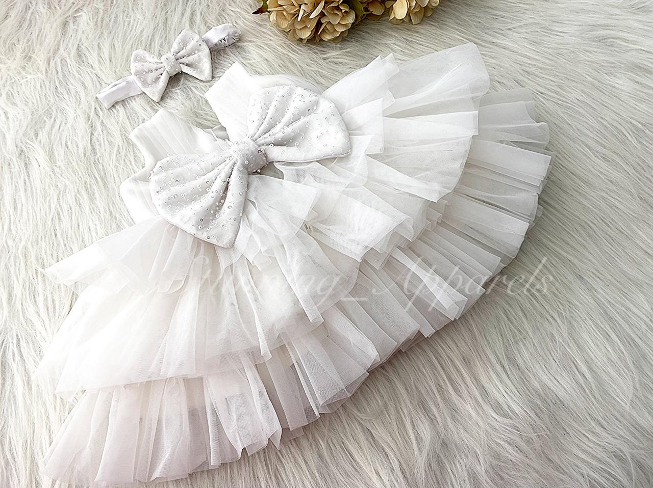 Three Layered Double Folded Stylish White Frock