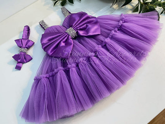Designer Sweetheart Neckline Hand Work Strapped Dark Lavender Frock