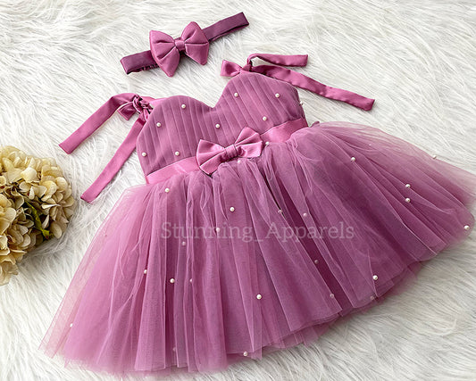 Strapped Knotted Dusty Pink Party Wear Dress